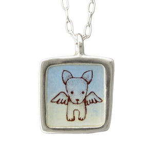 Sterling Silver and Enamel Reversible Angel Dog Necklace