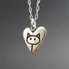 Sterling Silver Cat & Mouse Heart Necklace